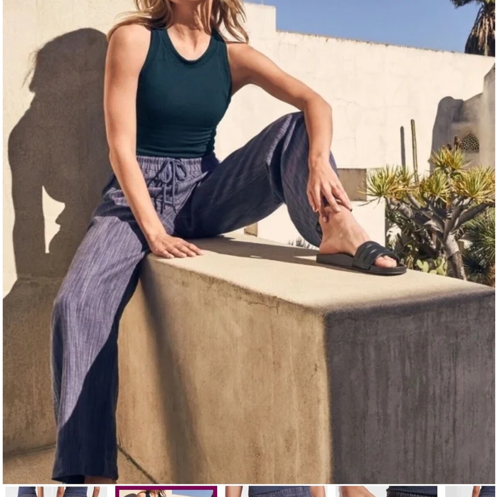 ATHLETA Cabo Linen Wide Leg Pants Blue Relaxed Resort wear Coastal grandma Sz 8 - Picture 10 of 14